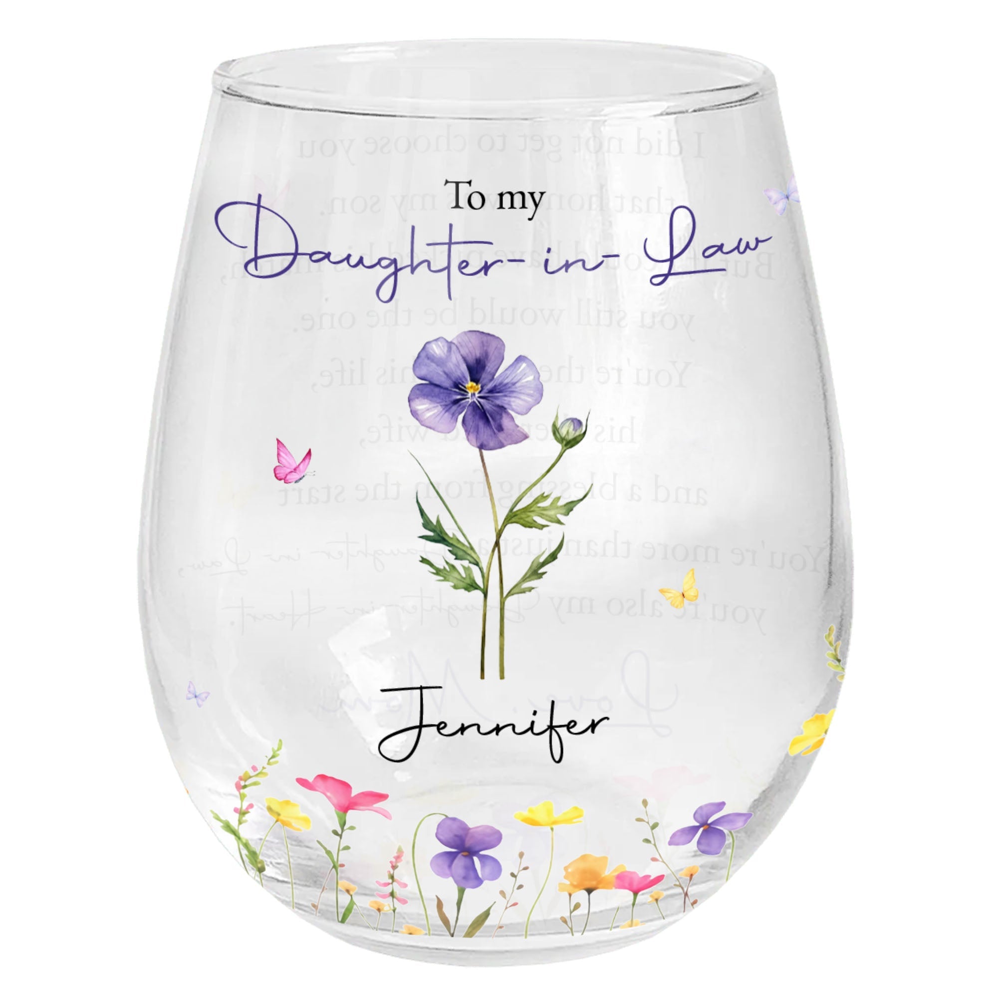 Personalized Stemless Wine Glass Custom Name Gift for Daughter-in-Law Wine Glasses GradoCreations