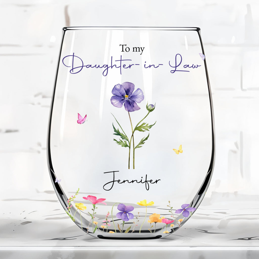 Personalized Stemless Wine Glass Custom Name Gift for Daughter-in-Law Wine Glasses GradoCreations
