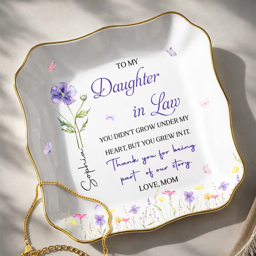 Personalized Lace Jewelry Dish Custom Name Gift for Daughter-In-Law Lace Square Jewelry Dish GradoCreations