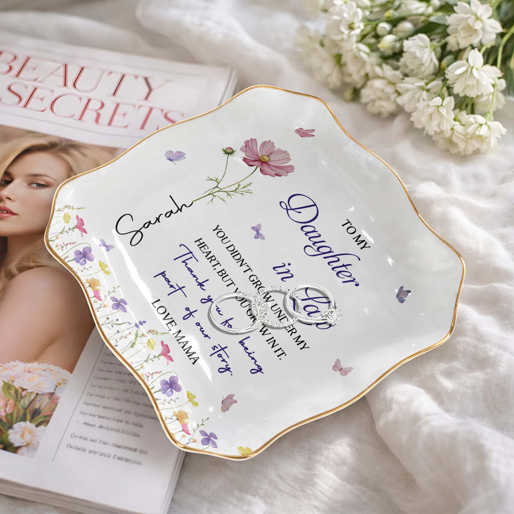 Personalized Lace Jewelry Dish Custom Name Gift for Daughter-In-Law Lace Square Jewelry Dish GradoCreations
