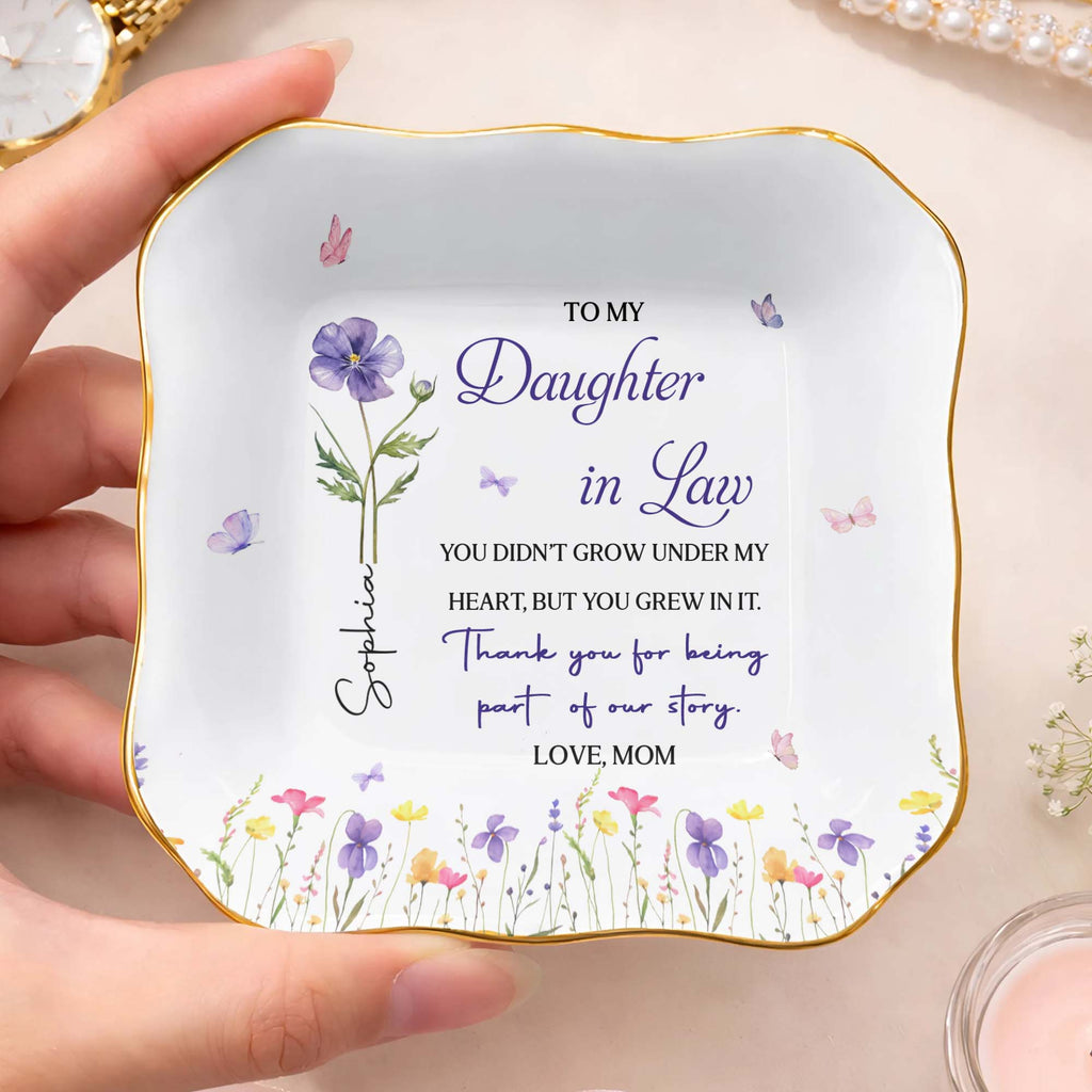 Personalized Lace Jewelry Dish Custom Name Gift for Daughter-In-Law Lace Square Jewelry Dish GradoCreations