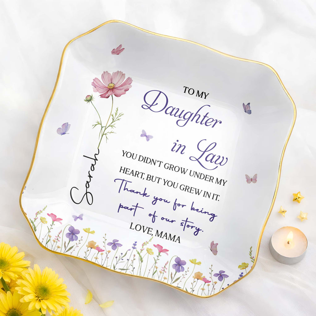 Personalized Lace Jewelry Dish Custom Name Gift for Daughter-In-Law Lace Square Jewelry Dish GradoCreations