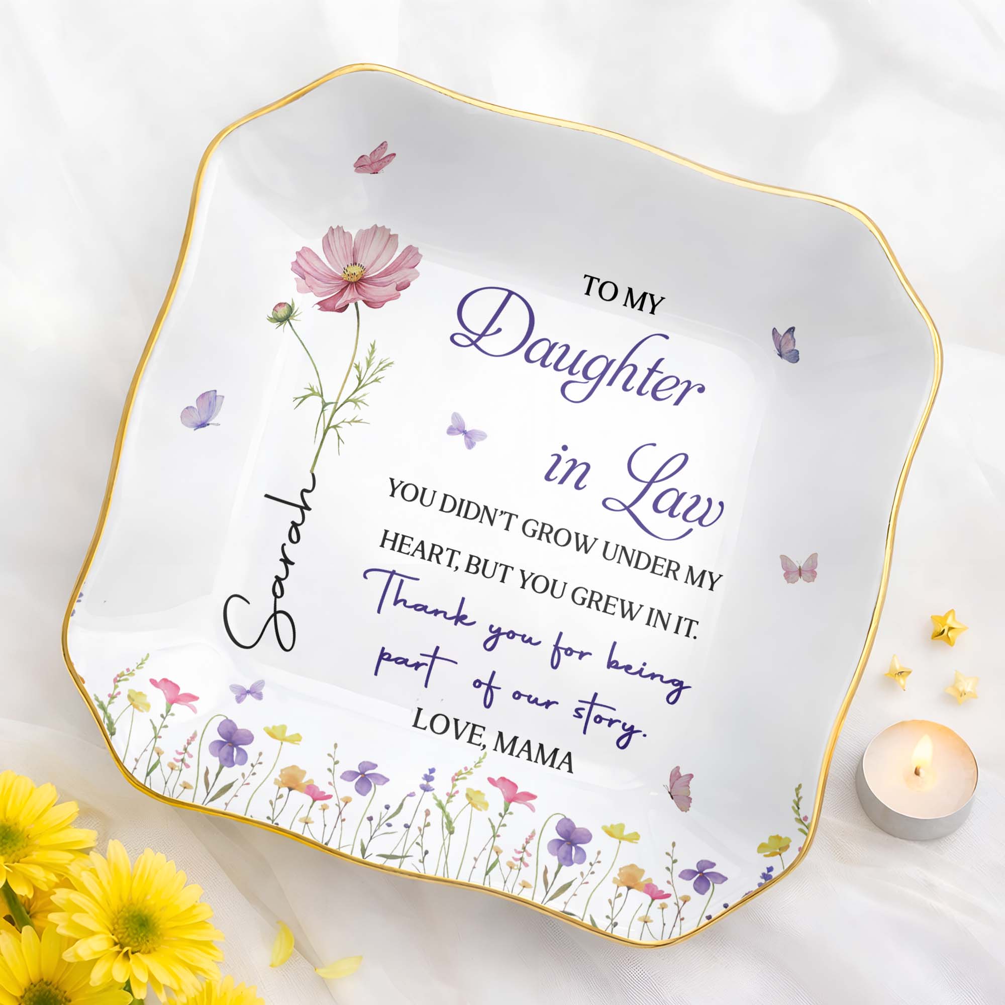 Personalized Lace Jewelry Dish Custom Name Gift for Daughter-In-Law Lace Square Jewelry Dish GradoCreations