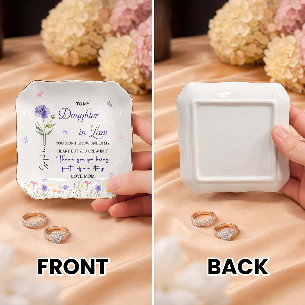 Personalized Lace Jewelry Dish Custom Name Gift for Daughter-In-Law Lace Square Jewelry Dish GradoCreations