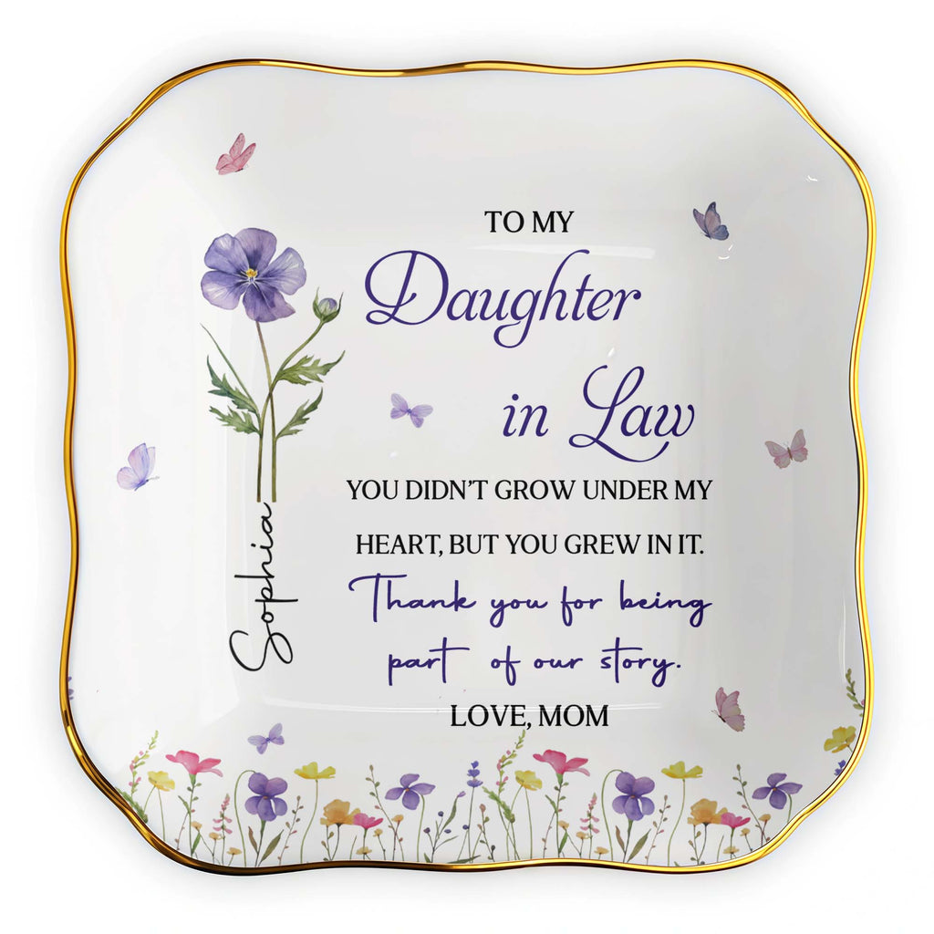 Personalized Lace Jewelry Dish Custom Name Gift for Daughter-In-Law Lace Square Jewelry Dish GradoCreations