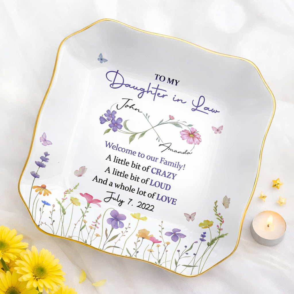 Personalized Lace Square Jewelry Dish Custom Name Gift for Daughter-in-Law