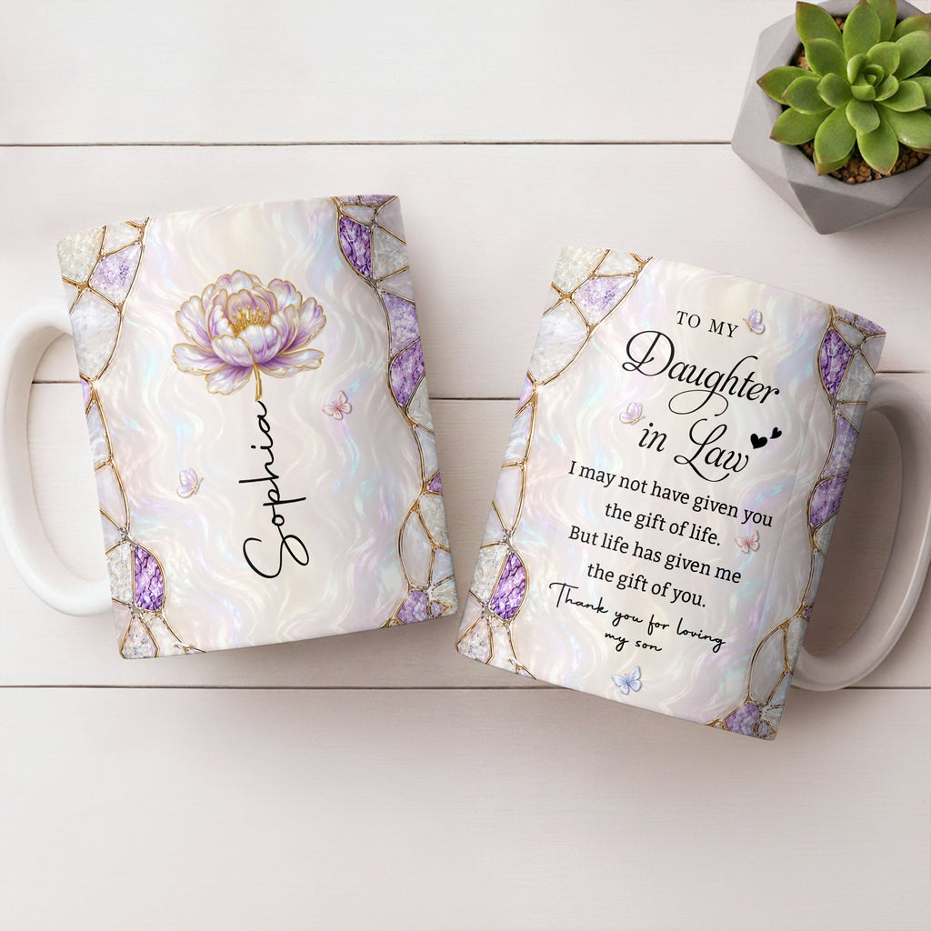 Personalized Coffee Mug Birth Month Flower Gift for Daughter-in-Law Edge-to-edge Mug GradoCreations