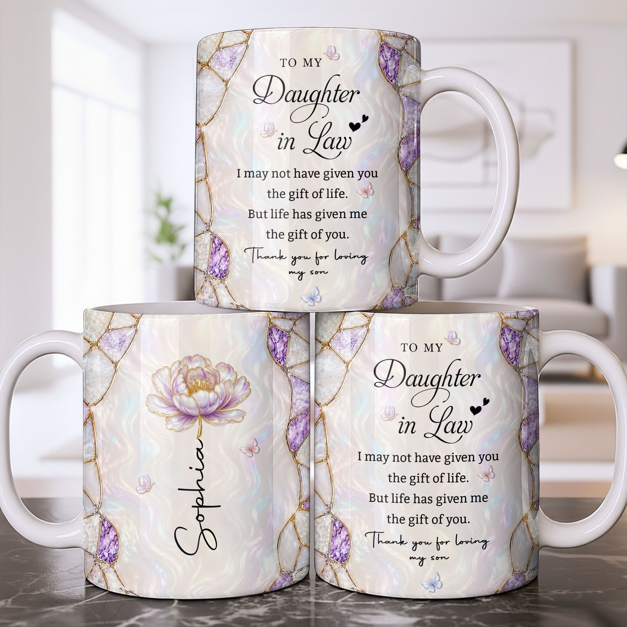 Personalized Coffee Mug Birth Month Flower Gift for Daughter-in-Law Edge-to-edge Mug GradoCreations