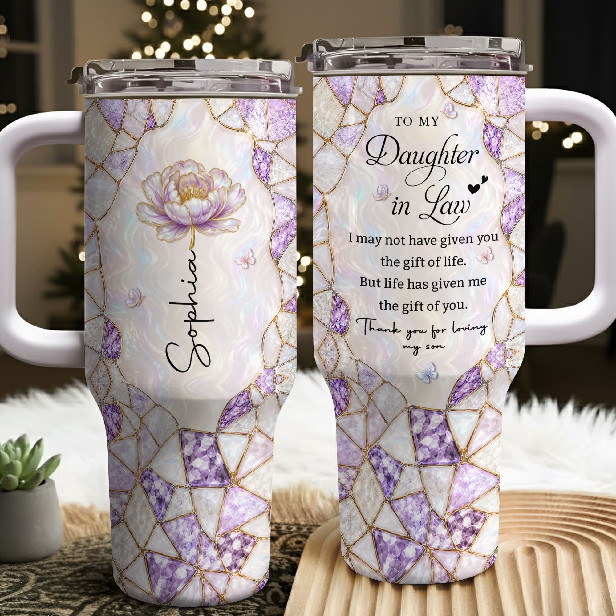 Personalized 40oz Tumbler with Birth Month Flower Gift for Daughter-in-Law 40oz Tumbler GradoCreations
