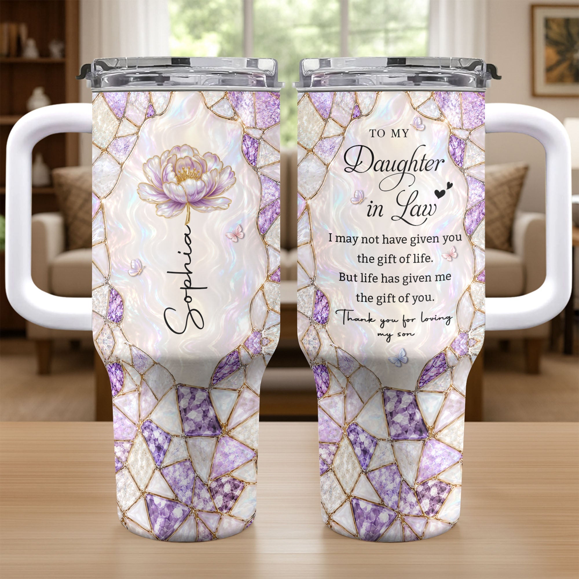 Personalized 40oz Tumbler with Birth Month Flower Gift for Daughter-in-Law 40oz Tumbler GradoCreations