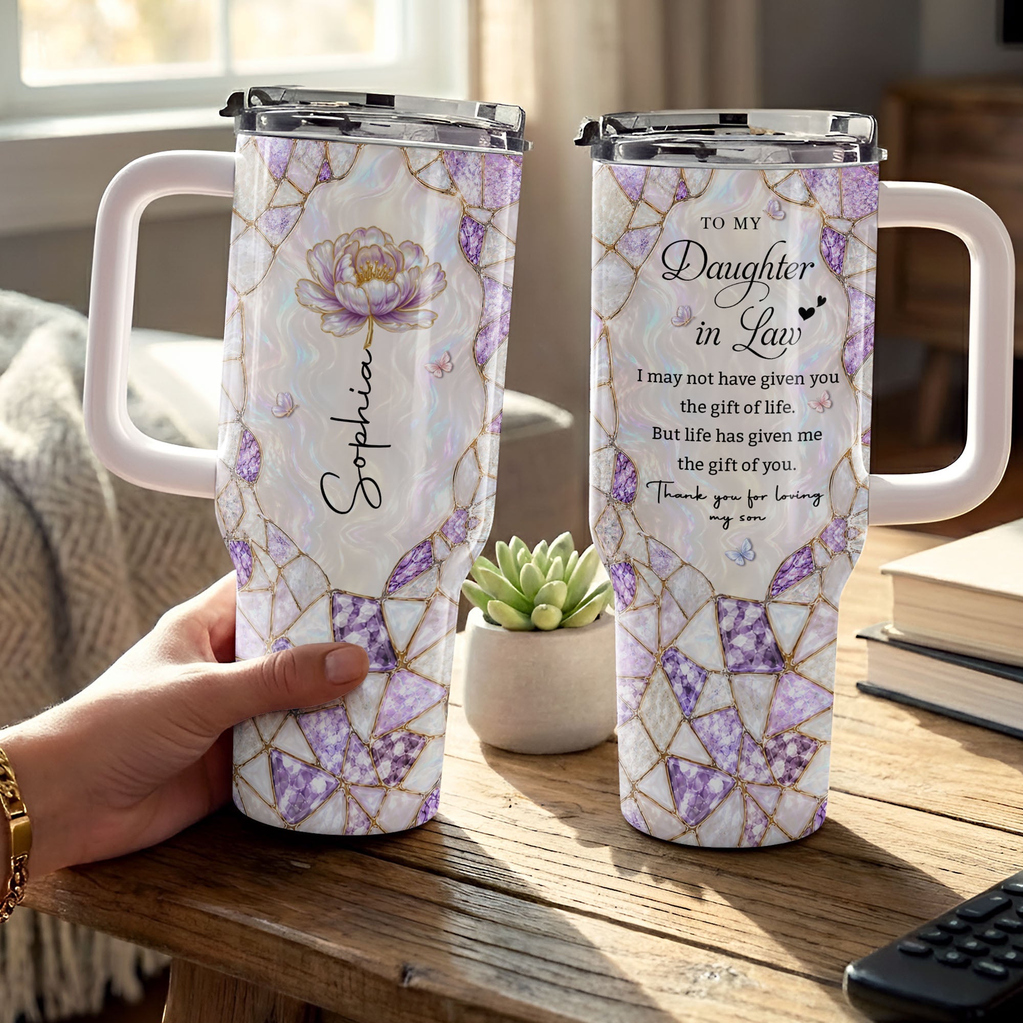 Personalized 40oz Tumbler with Birth Month Flower Gift for Daughter-in-Law 40oz Tumbler GradoCreations
