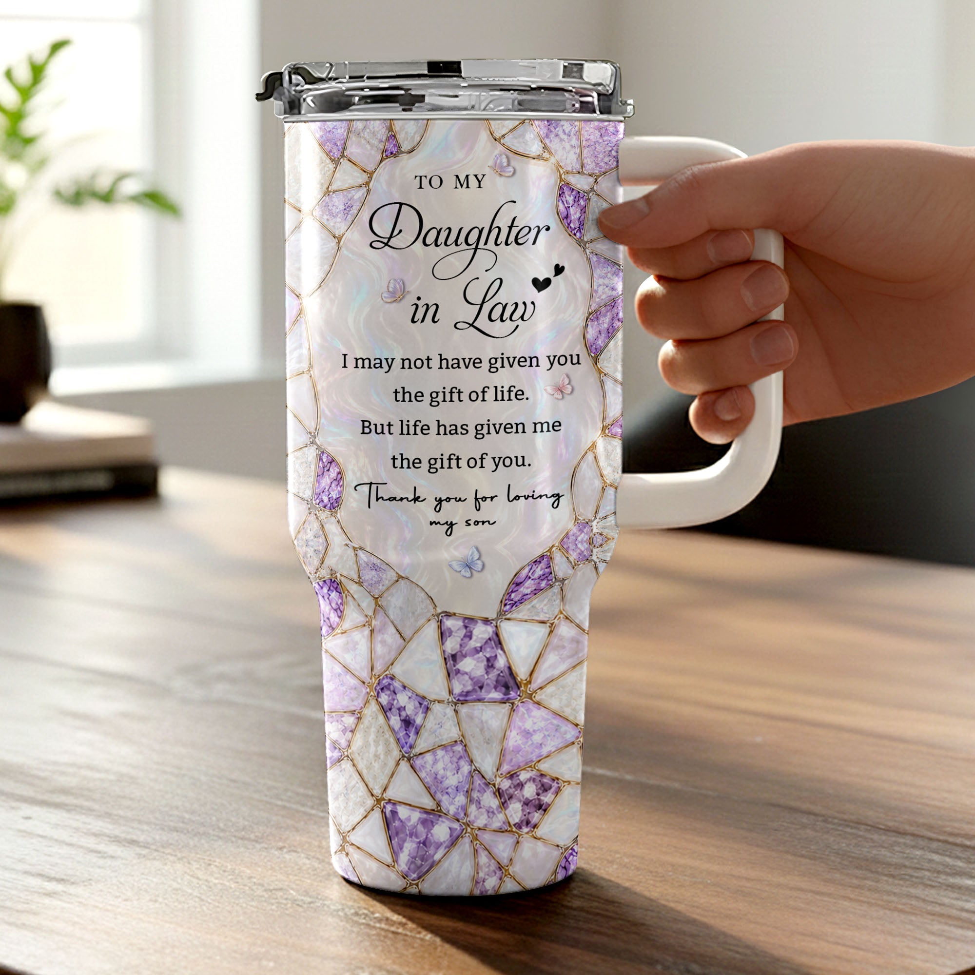 Personalized 40oz Tumbler with Birth Month Flower Gift for Daughter-in-Law 40oz Tumbler GradoCreations