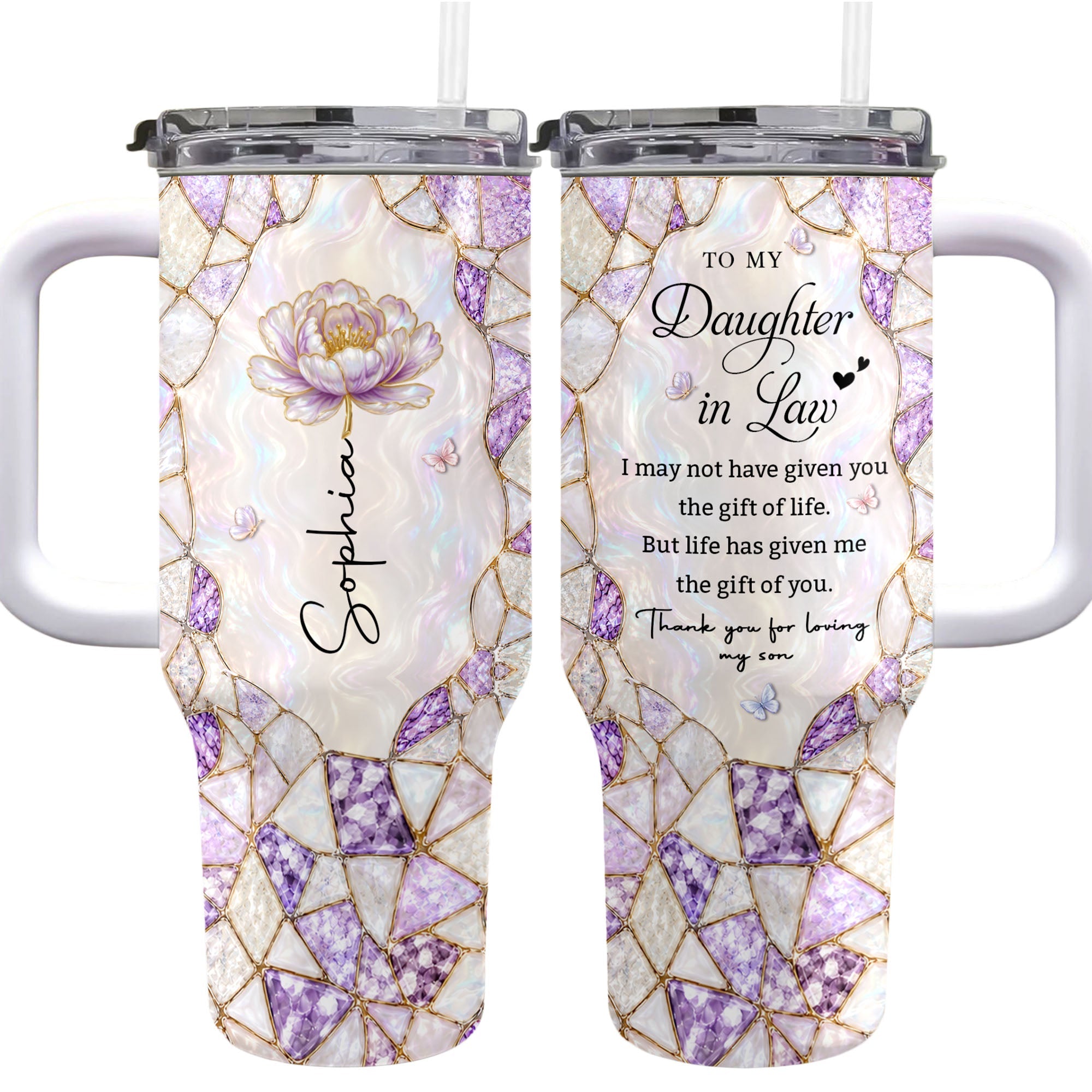 Personalized 40oz Tumbler with Birth Month Flower Gift for Daughter-in-Law 40oz Tumbler GradoCreations