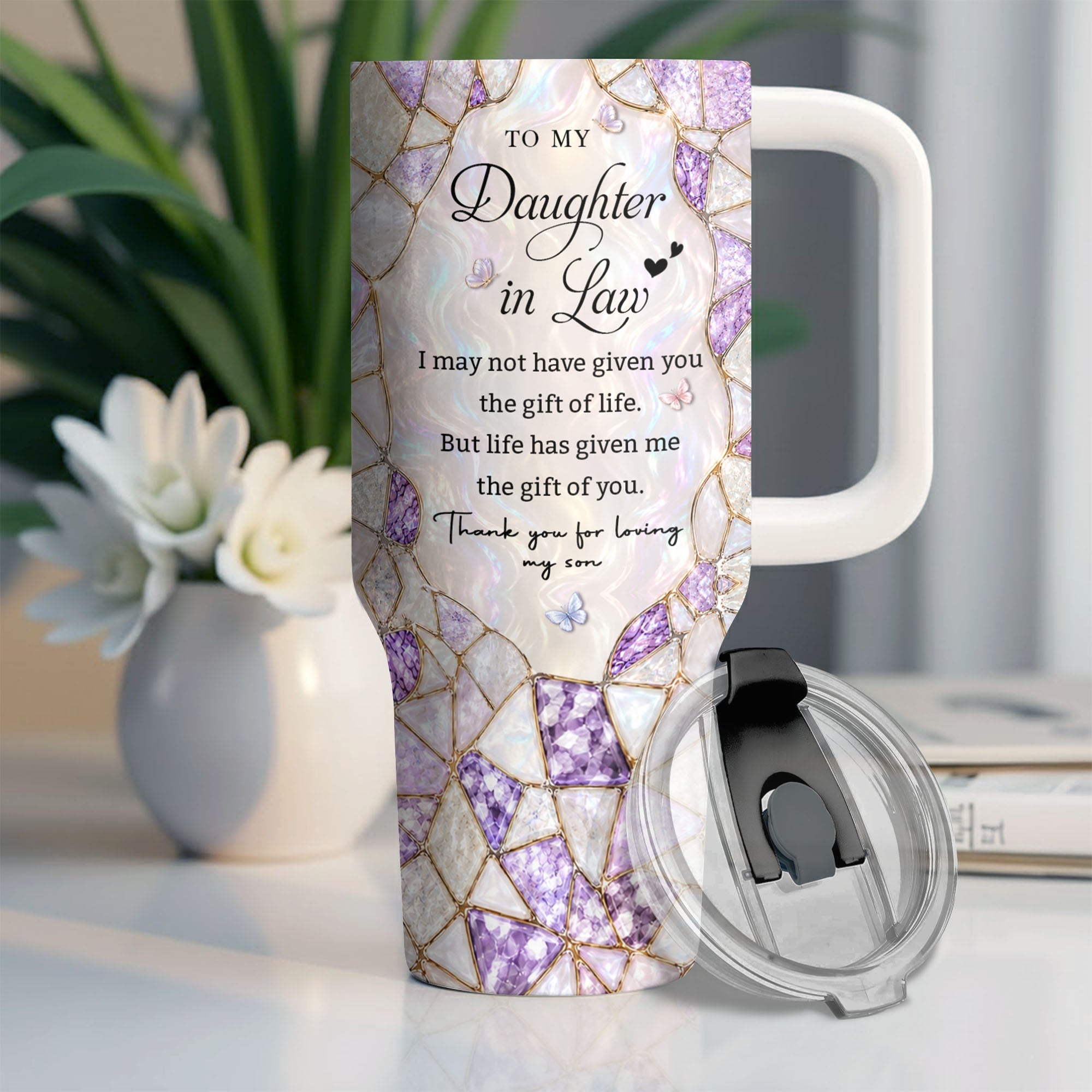 Personalized 40oz Tumbler with Birth Month Flower Gift for Daughter-in-Law 40oz Tumbler GradoCreations