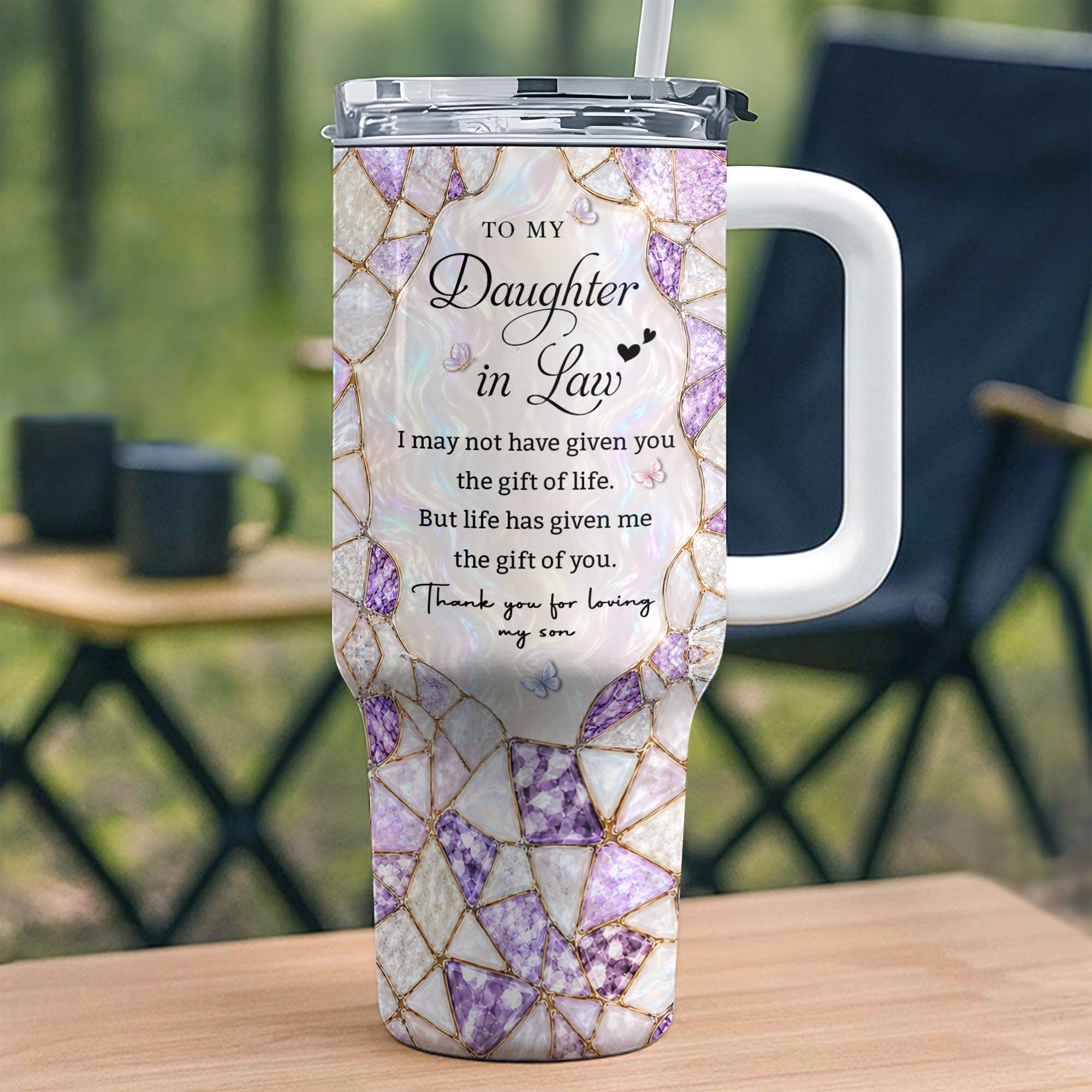 Personalized 40oz Tumbler with Birth Month Flower Gift for Daughter-in-Law 40oz Tumbler GradoCreations