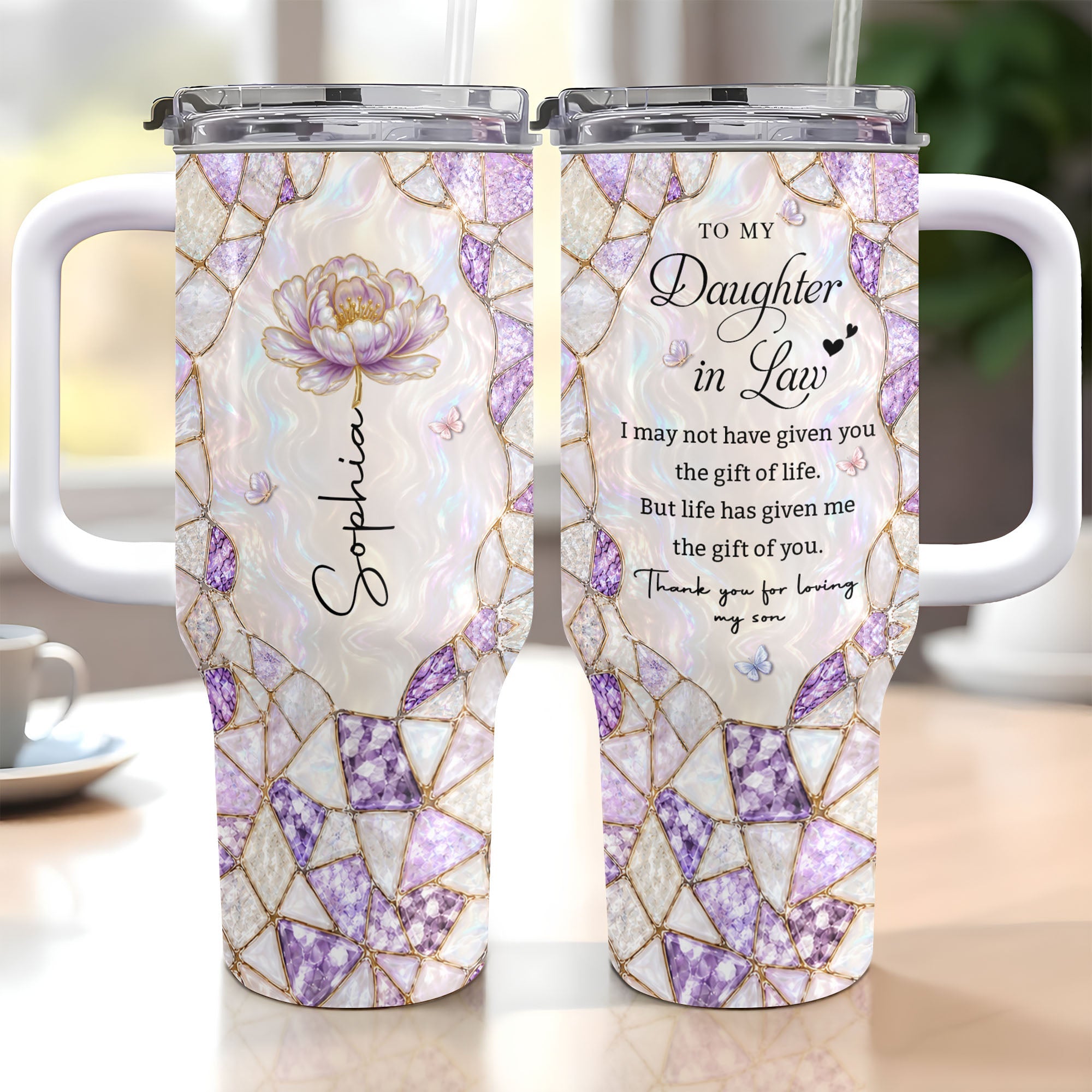 Personalized 40oz Tumbler with Birth Month Flower Gift for Daughter-in-Law 40oz Tumbler GradoCreations