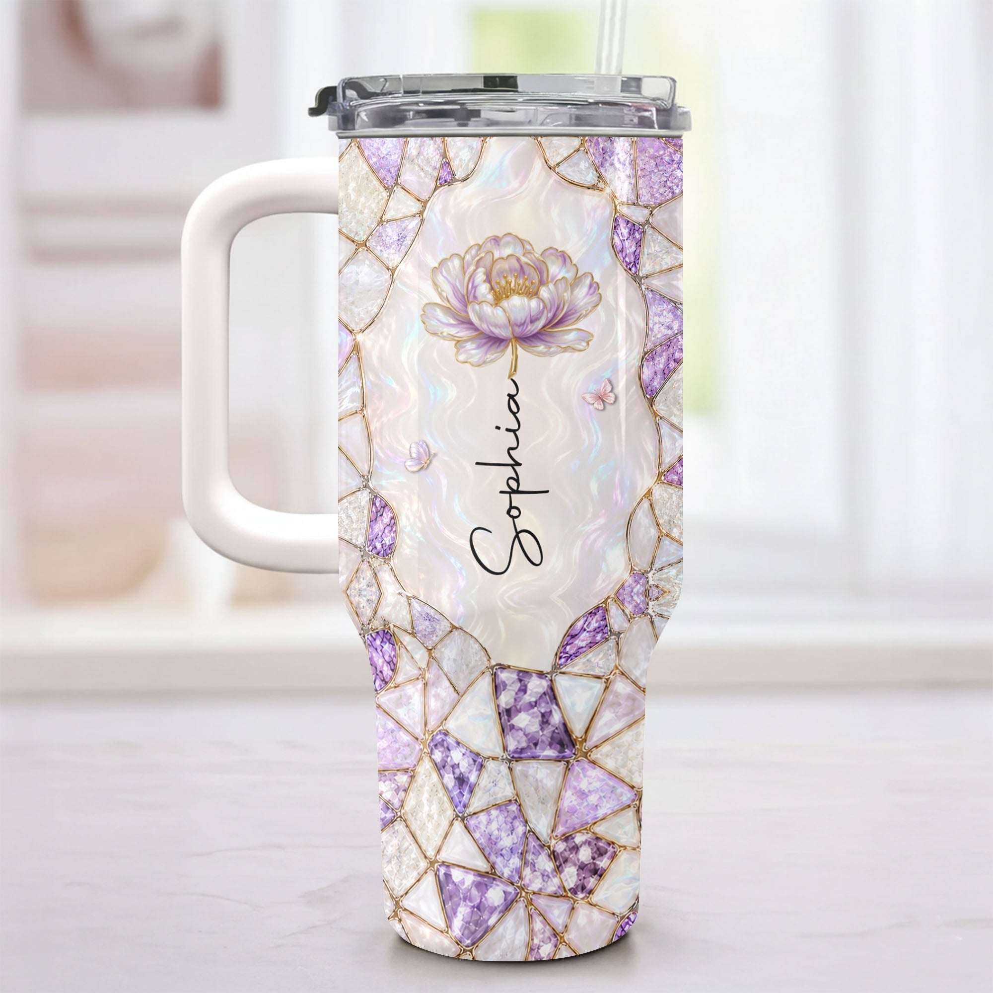 Personalized 40oz Tumbler with Birth Month Flower Gift for Daughter-in-Law 40oz Tumbler GradoCreations