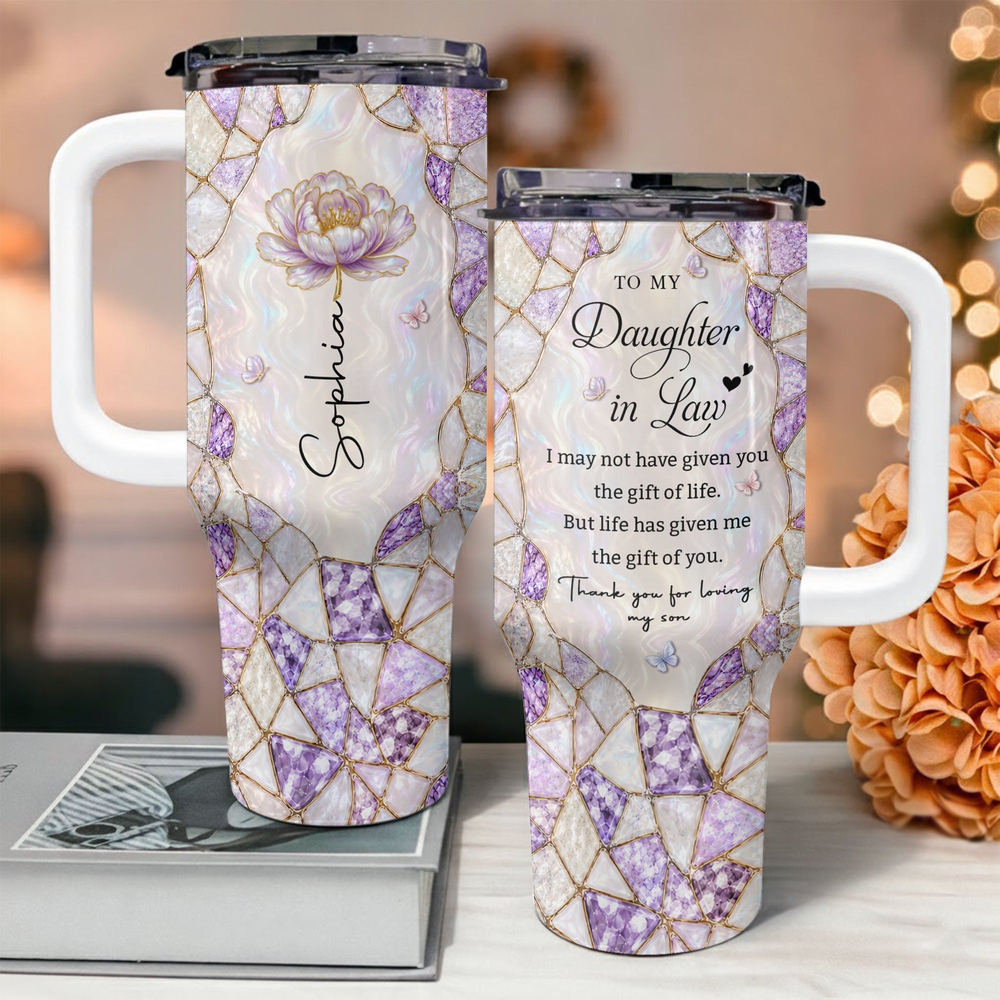 Personalized 40oz Tumbler with Birth Month Flower Gift for Daughter-in-Law 40oz Tumbler GradoCreations