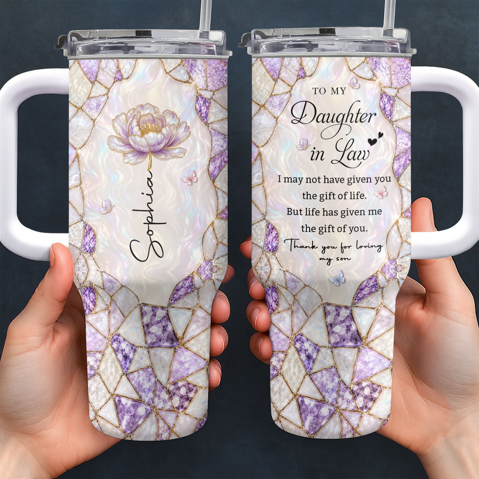 Personalized 40oz Tumbler with Birth Month Flower Gift for Daughter-in-Law 40oz Tumbler GradoCreations