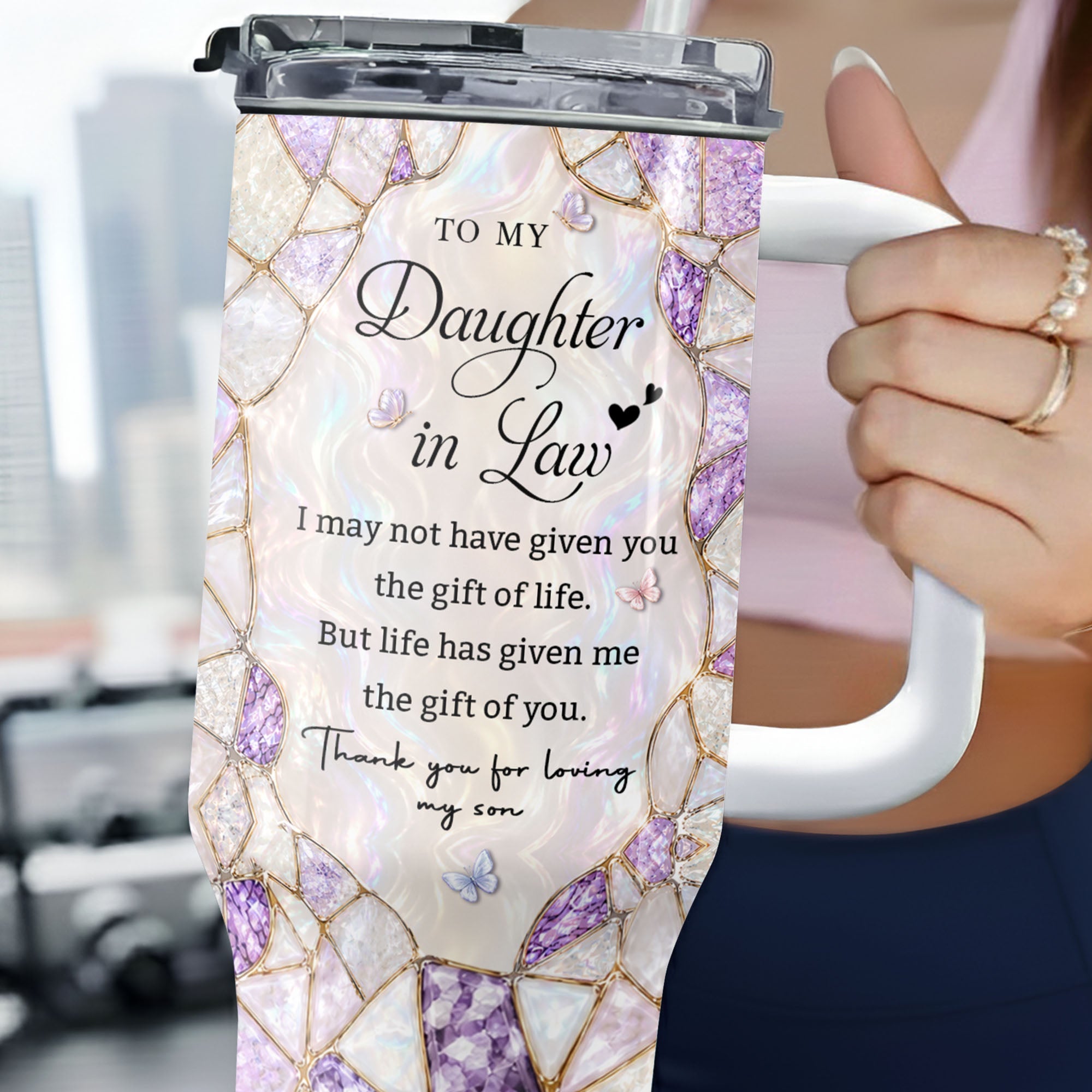 Personalized 40oz Tumbler with Birth Month Flower Gift for Daughter-in-Law 40oz Tumbler GradoCreations