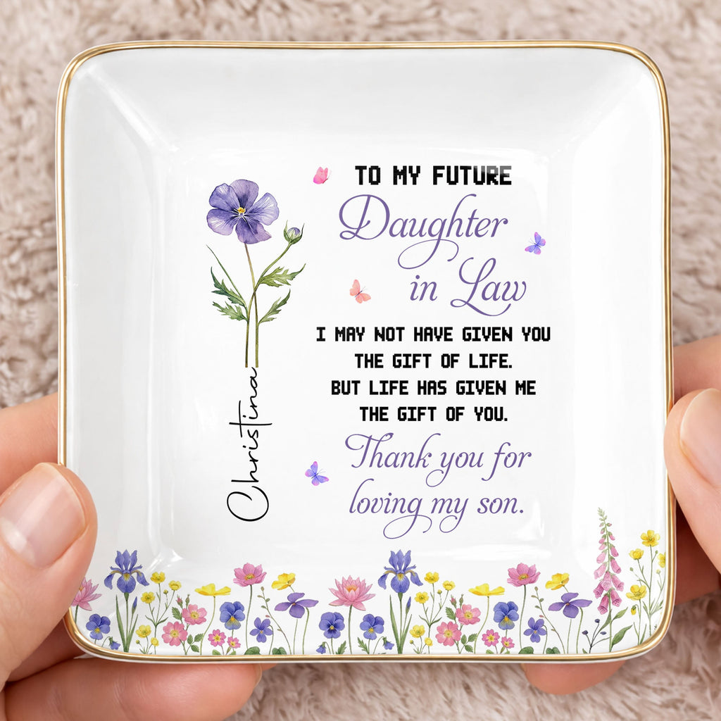 Personalized Ceramic Jewelry Dish Birth Month Flower Gift for Future Daughter-In-Law Jewelry Dish GradoCreations