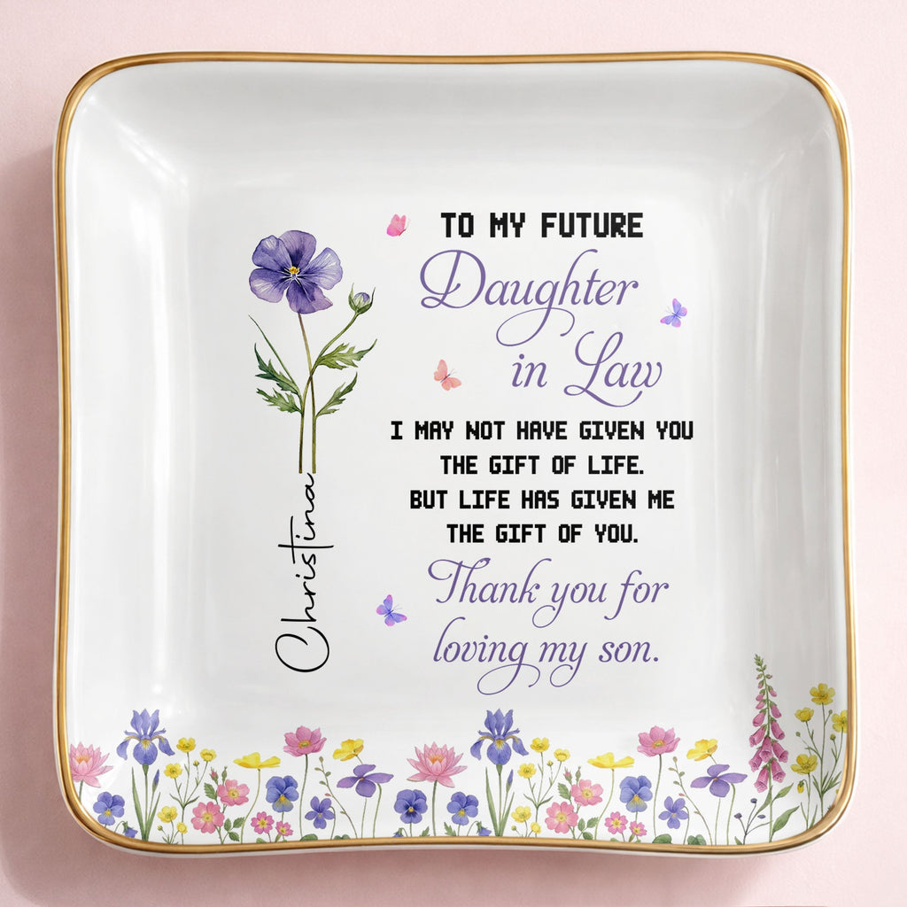 Personalized Ceramic Jewelry Dish Birth Month Flower Gift for Future Daughter-In-Law Jewelry Dish GradoCreations