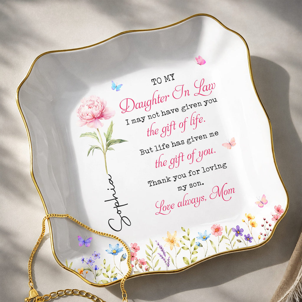 Personalized Lace Jewelry Dish Custom Name Gift for Daughter-in-Law Lace Square Jewelry Dish GradoCreations