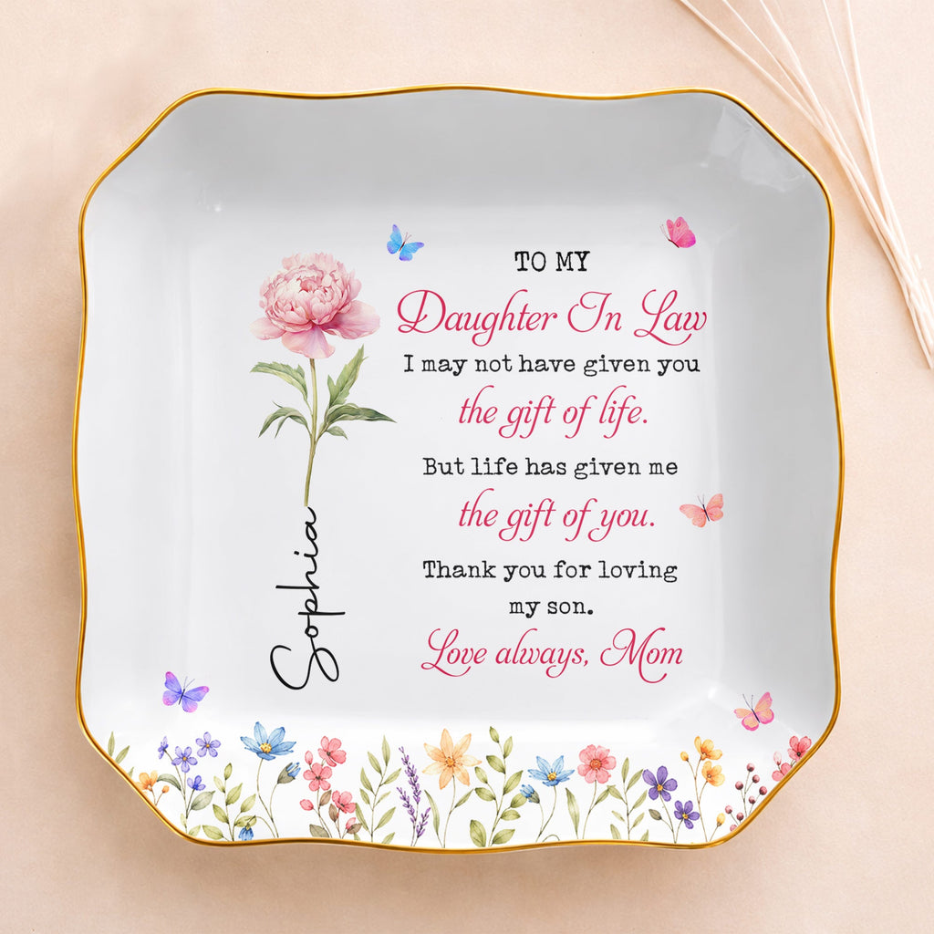 Personalized Lace Jewelry Dish Custom Name Gift for Daughter-in-Law Lace Square Jewelry Dish GradoCreations