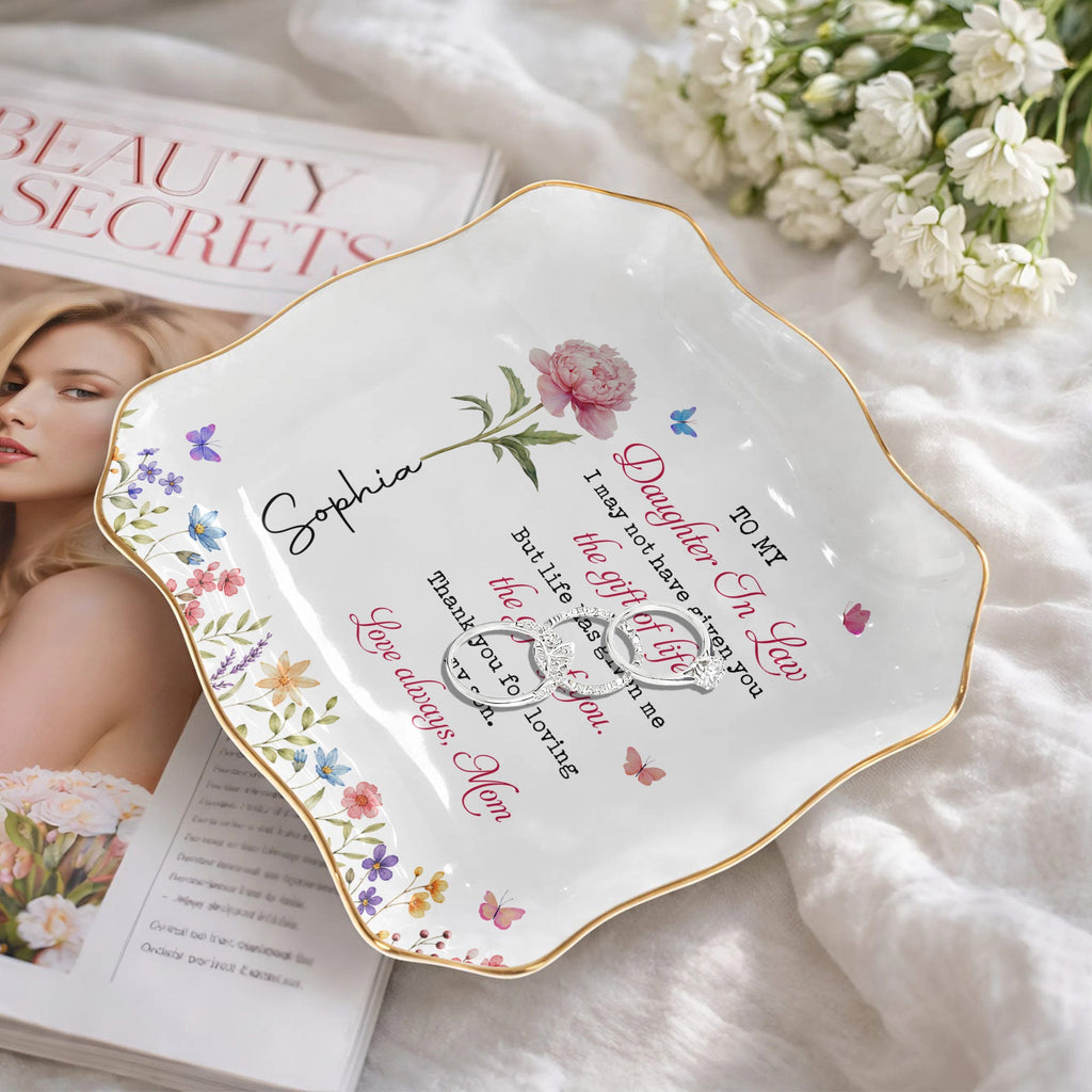 Personalized Lace Jewelry Dish Custom Name Gift for Daughter-in-Law Lace Square Jewelry Dish GradoCreations