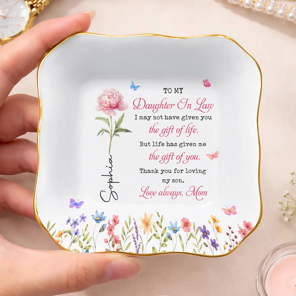 Personalized Lace Jewelry Dish Custom Name Gift for Daughter-in-Law Lace Square Jewelry Dish GradoCreations
