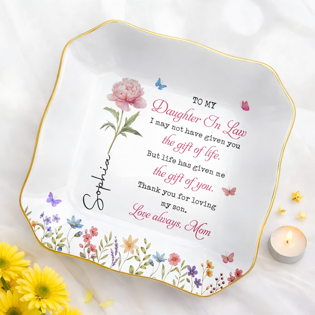 Personalized Lace Jewelry Dish Custom Name Gift for Daughter-in-Law Lace Square Jewelry Dish GradoCreations