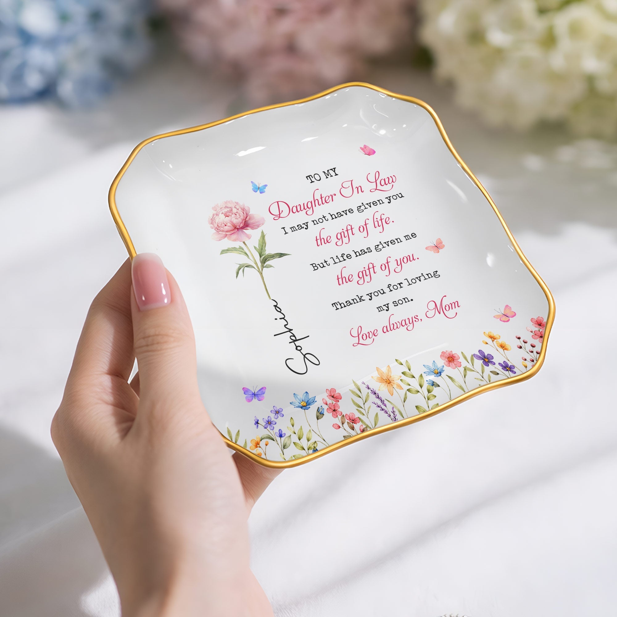Personalized Lace Jewelry Dish Custom Name Gift for Daughter-in-Law Lace Square Jewelry Dish GradoCreations