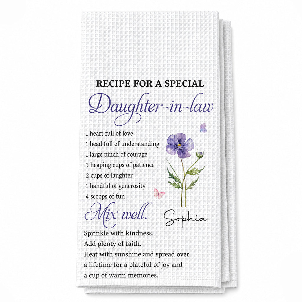 Personalized Kitchen Towel Custom Birth Month Flower Gift for Daughter-in-Law