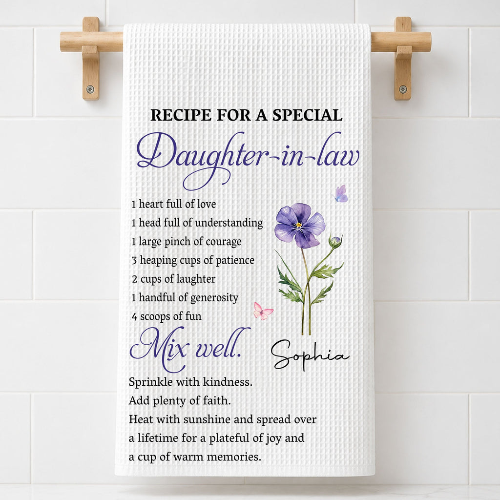 Personalized Kitchen Towel Custom Birth Month Flower Gift for Daughter-in-Law