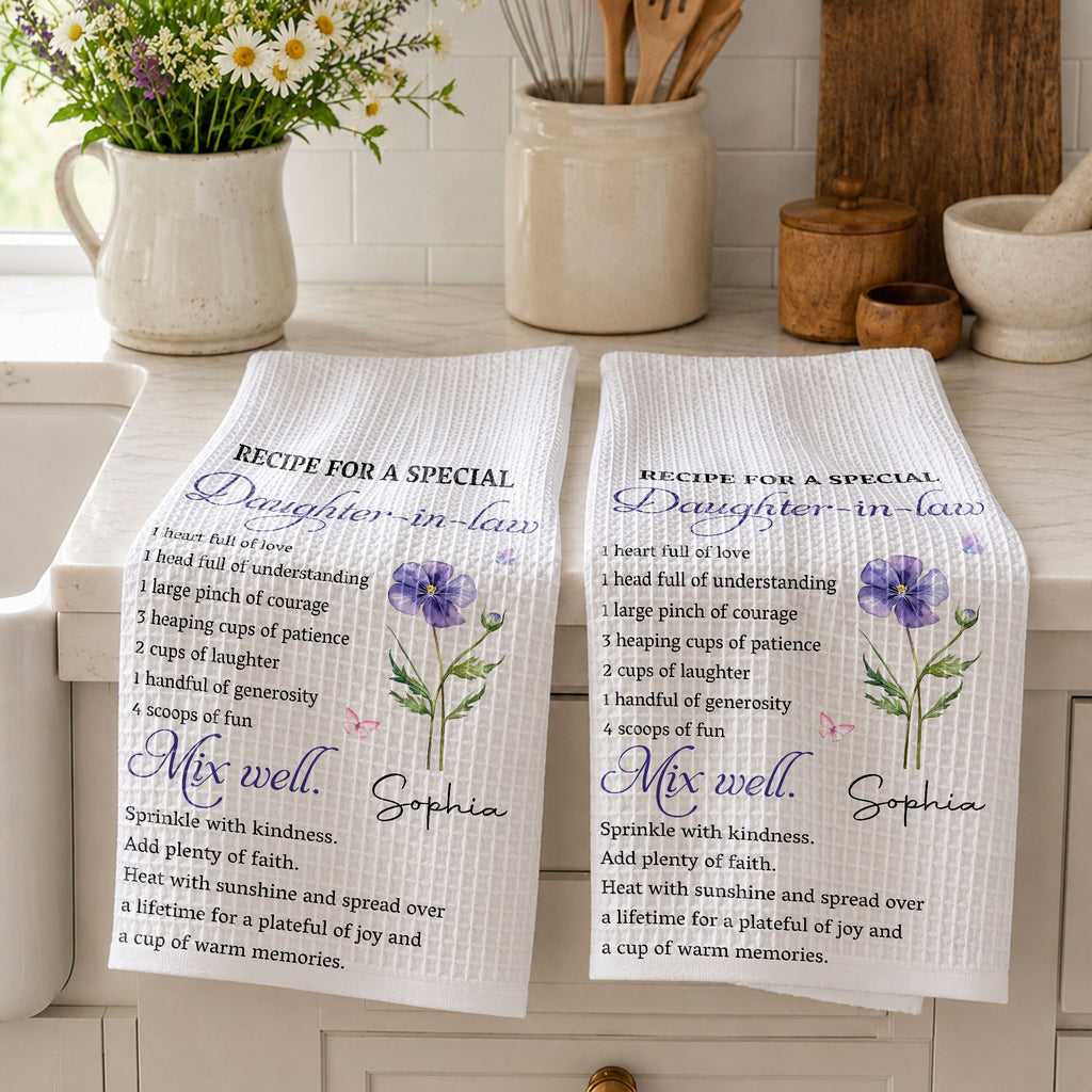 Personalized Kitchen Towel Custom Birth Month Flower Gift for Daughter-in-Law