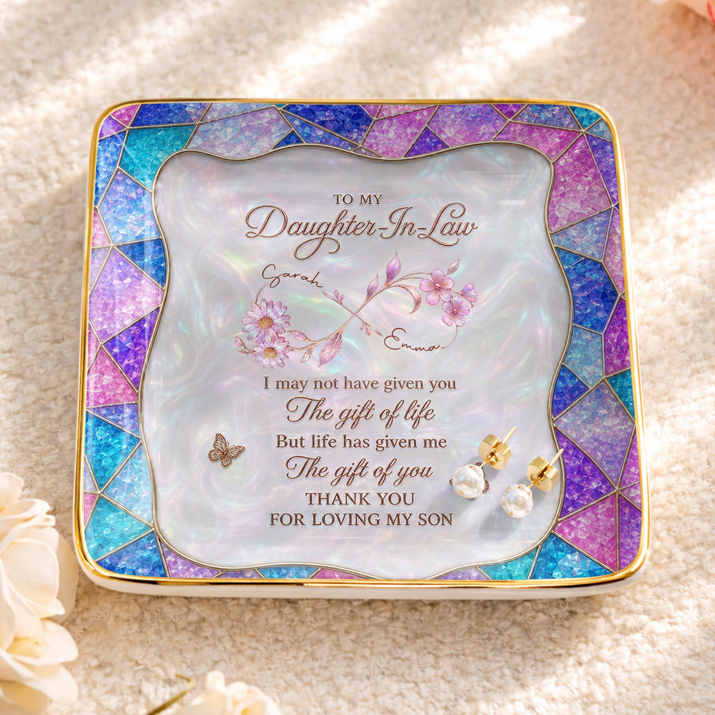 Personalized Jewelry Dish Custom Flowers Gift for Daughter-in-Law