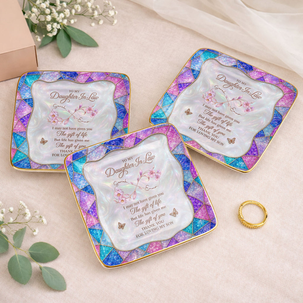 Personalized Jewelry Dish Custom Flowers Gift for Daughter-in-Law