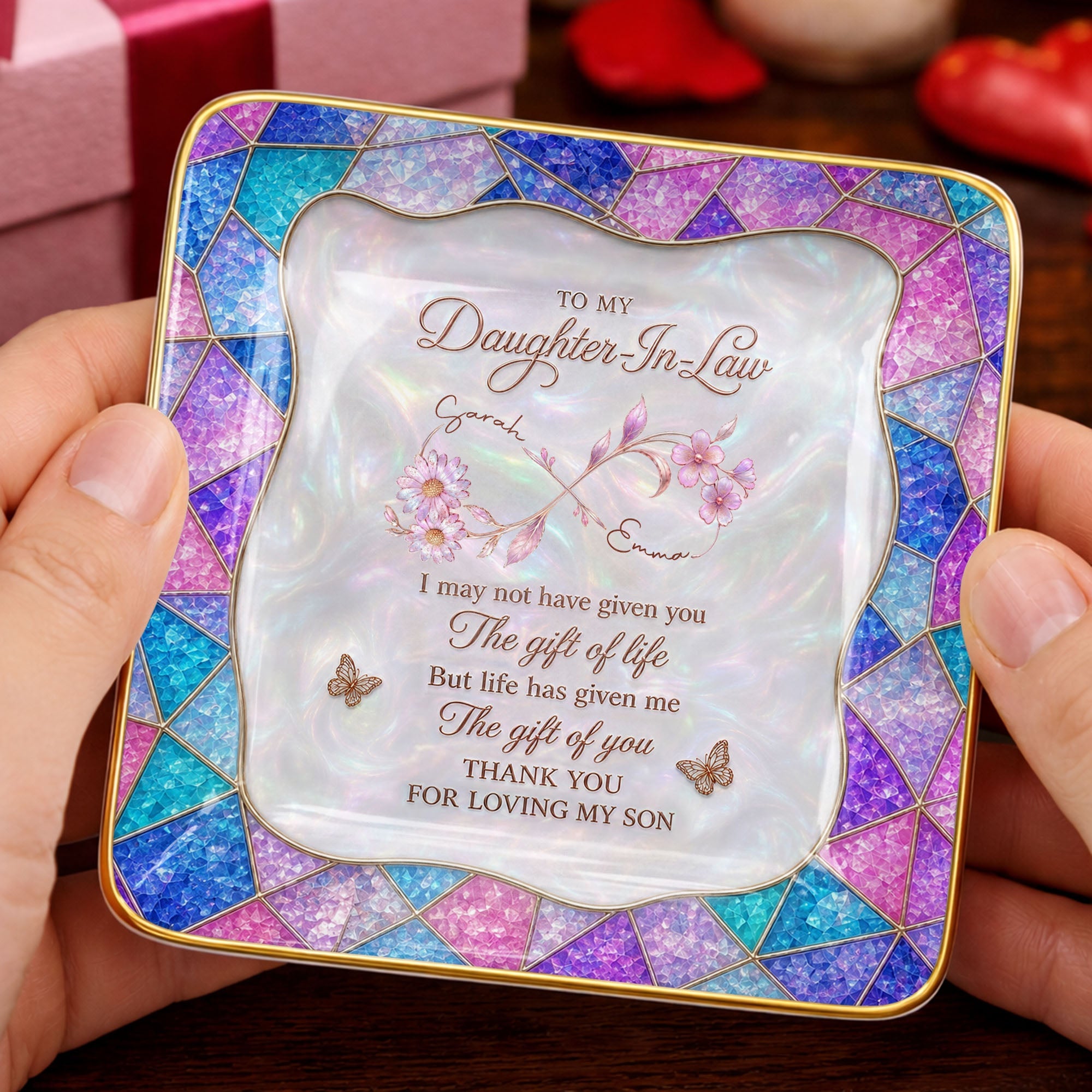 Personalized Jewelry Dish Custom Flowers Gift for Daughter-in-Law