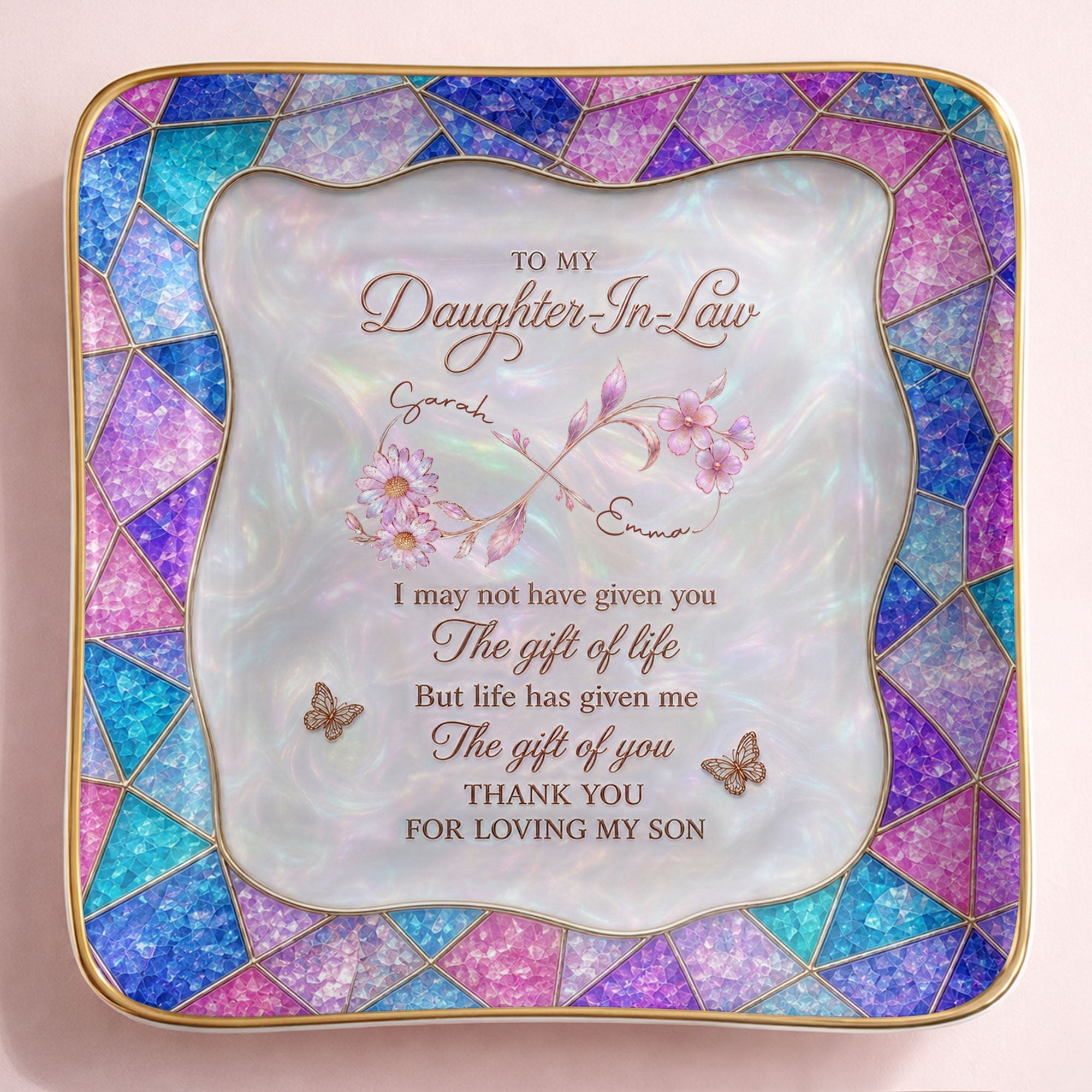 Personalized Jewelry Dish Custom Flowers Gift for Daughter-in-Law