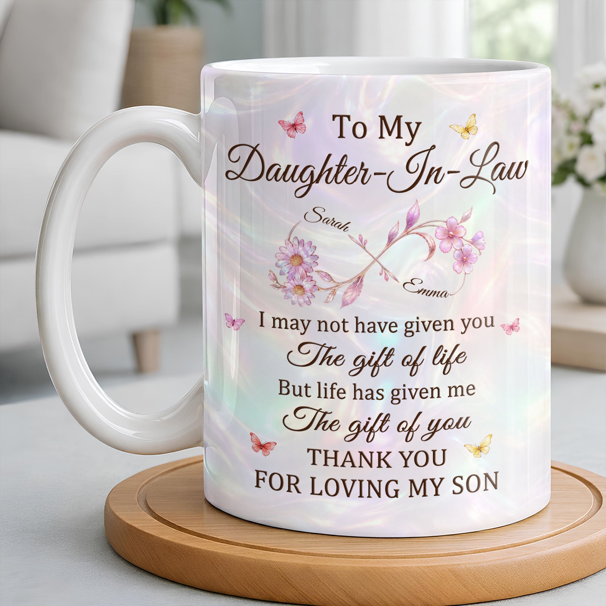 Personalized Infinity Flower Coffee Mug Custom Gift for Daughter-In-Law Edge-to-edge Mug GradoCreations