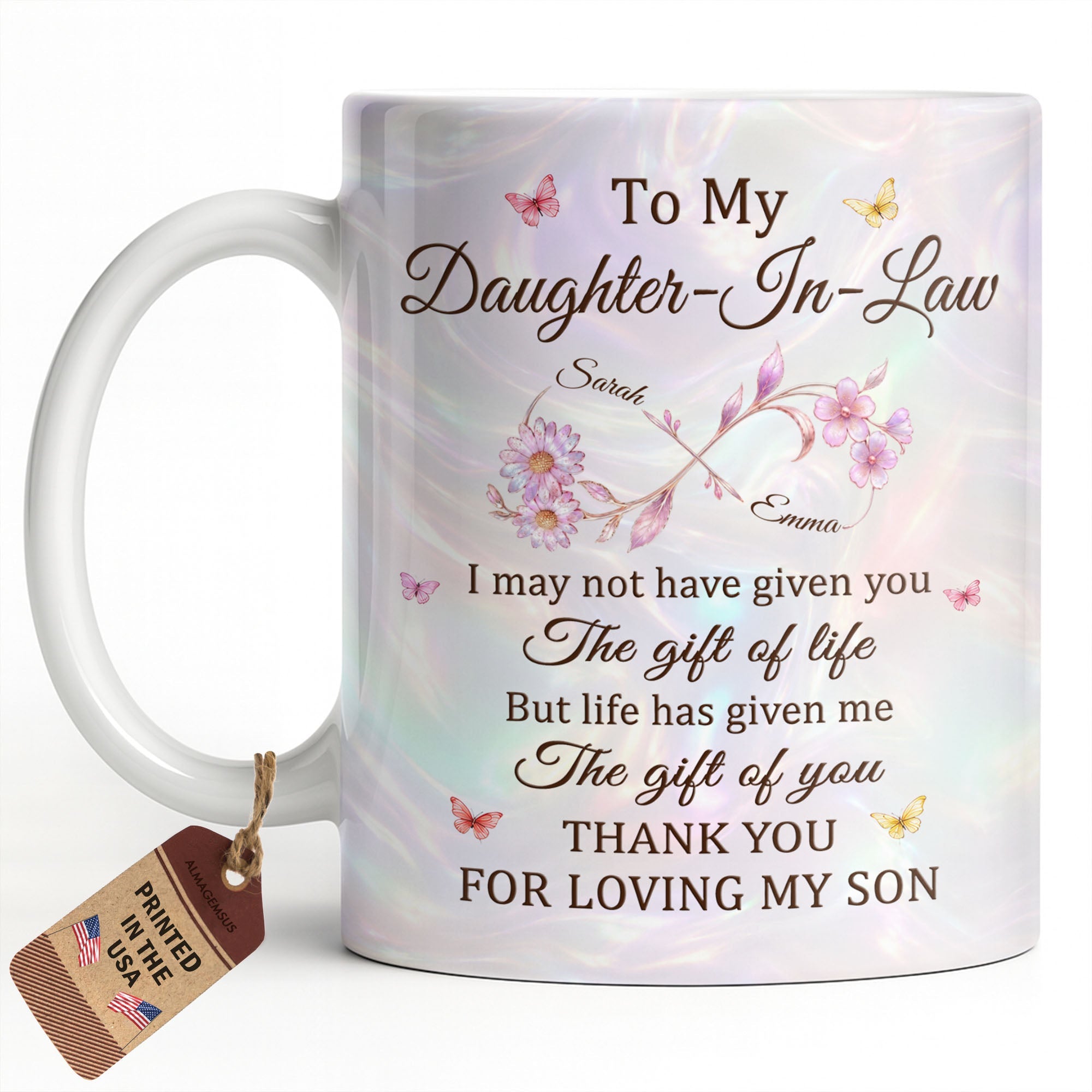 Personalized Infinity Flower Coffee Mug Custom Gift for Daughter-In-Law Edge-to-edge Mug GradoCreations