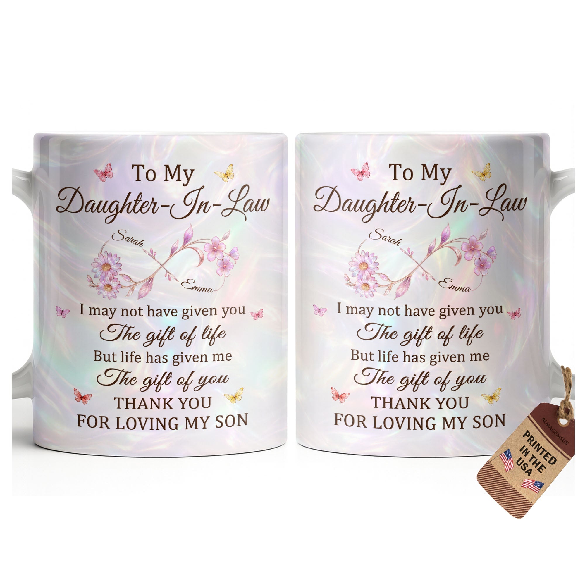 Personalized Infinity Flower Coffee Mug Custom Gift for Daughter-In-Law Edge-to-edge Mug GradoCreations