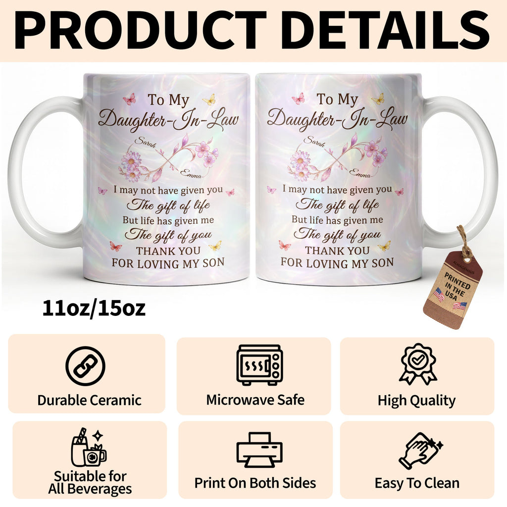 Personalized Infinity Flower Coffee Mug Custom Gift for Daughter-In-Law Edge-to-edge Mug GradoCreations