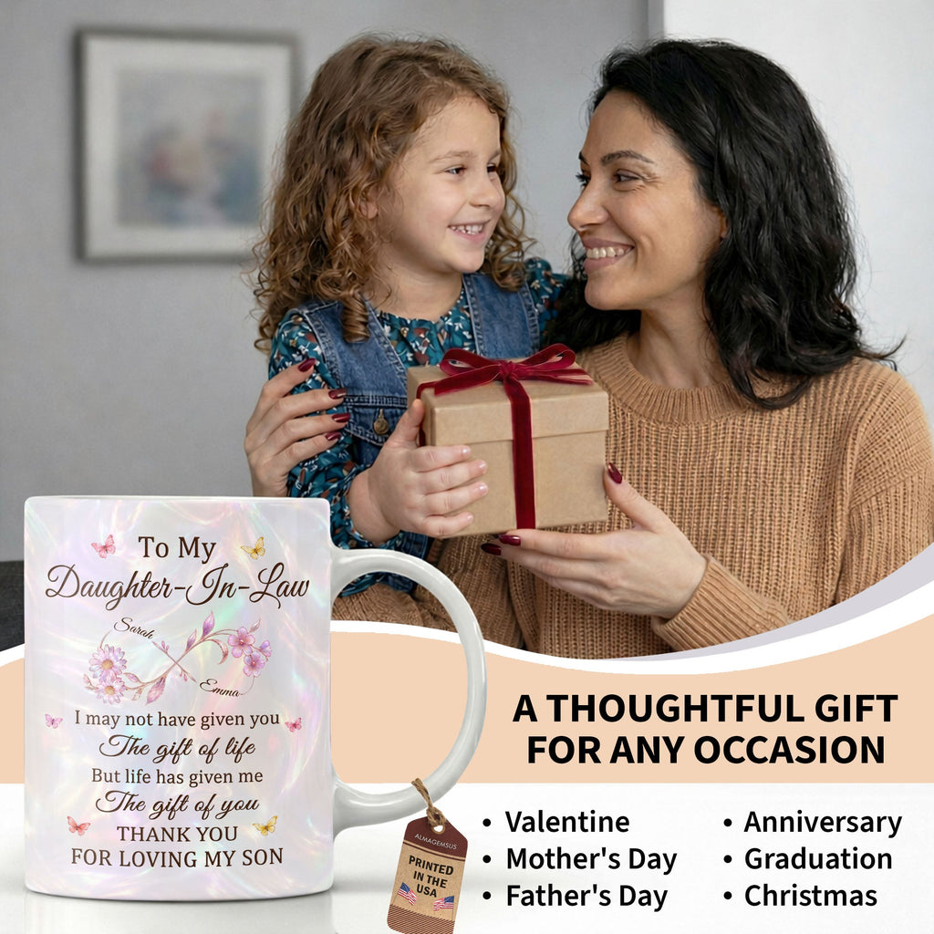 Personalized Infinity Flower Coffee Mug Custom Gift for Daughter-In-Law Edge-to-edge Mug GradoCreations