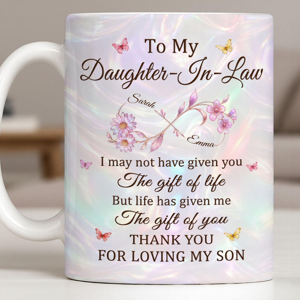 Personalized Infinity Flower Coffee Mug Custom Gift for Daughter-In-Law Edge-to-edge Mug GradoCreations