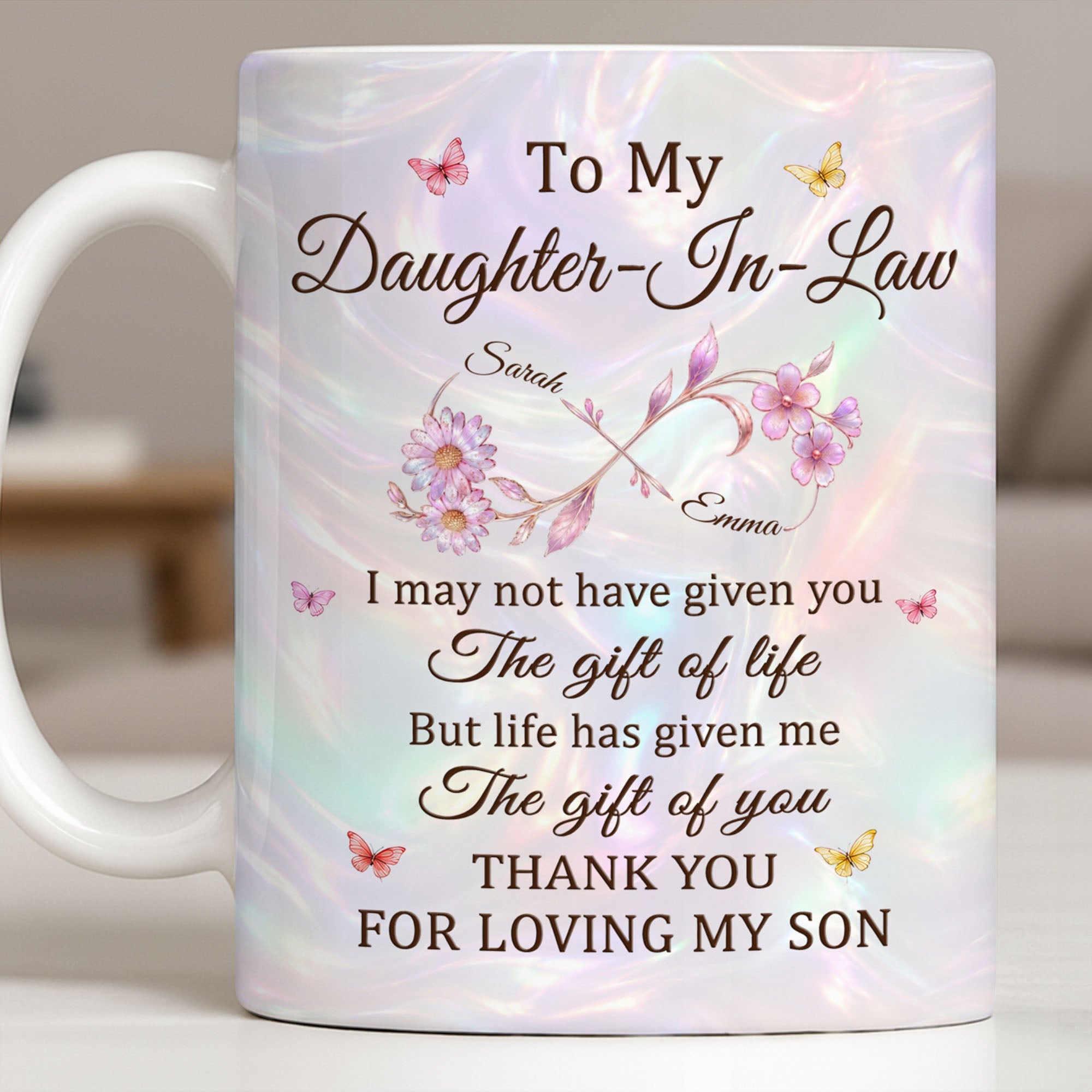 Personalized Infinity Flower Coffee Mug Custom Gift for Daughter-In-Law Edge-to-edge Mug GradoCreations