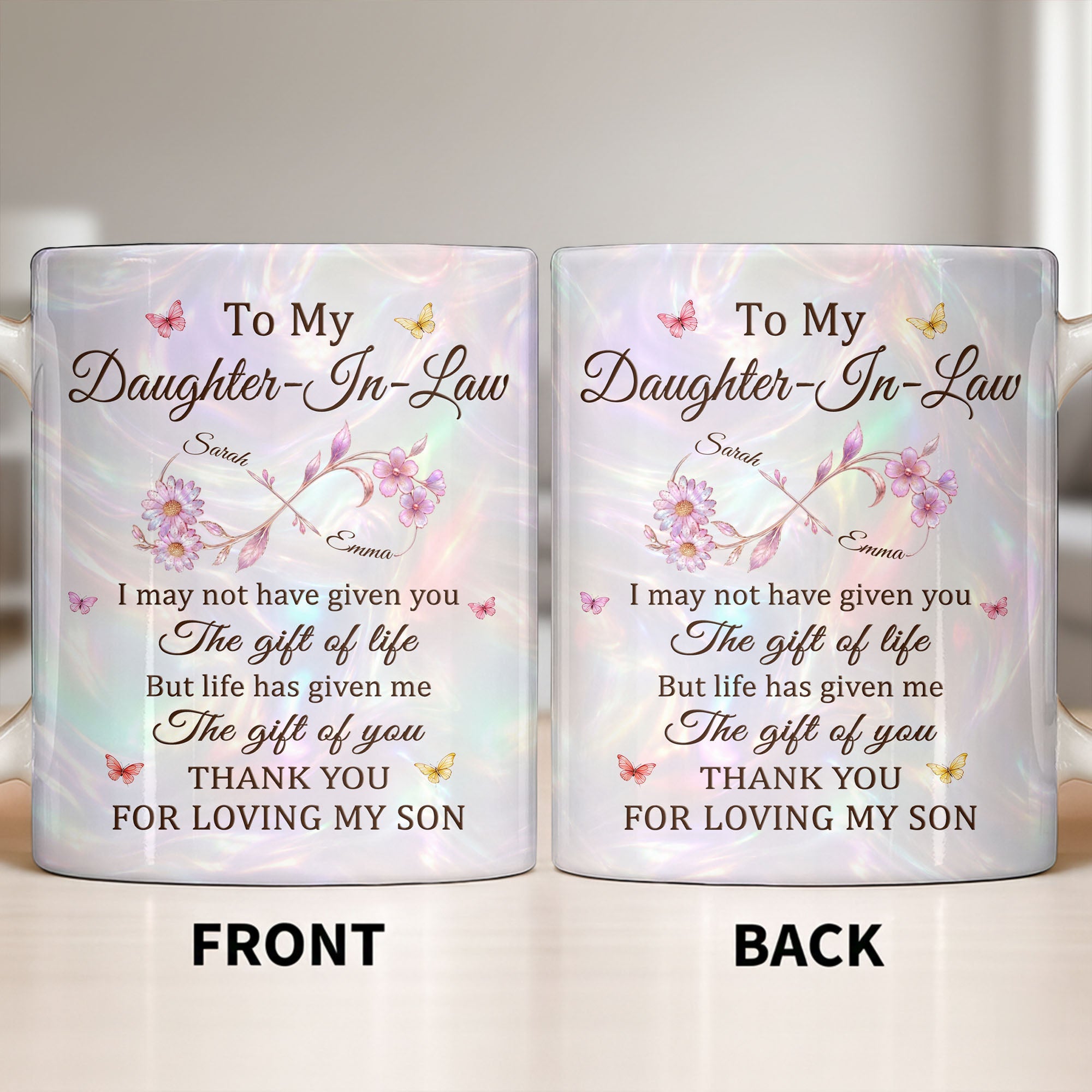 Personalized Infinity Flower Coffee Mug Custom Gift for Daughter-In-Law Edge-to-edge Mug GradoCreations