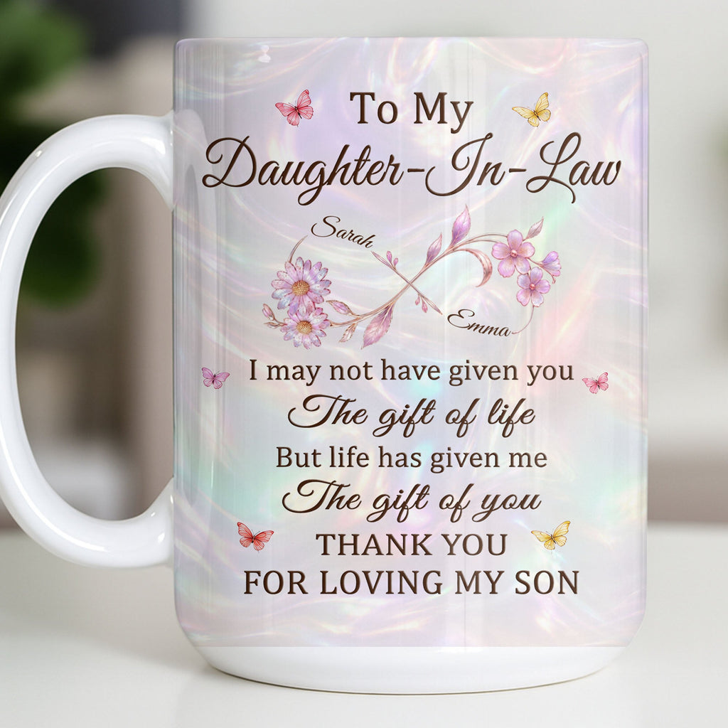 Personalized Infinity Flower Coffee Mug Custom Gift for Daughter-In-Law Edge-to-edge Mug GradoCreations
