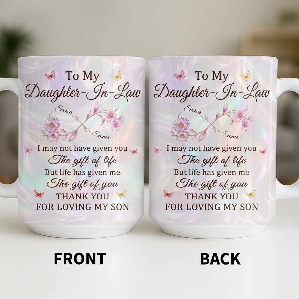 Personalized Infinity Flower Coffee Mug Custom Gift for Daughter-In-Law Edge-to-edge Mug GradoCreations