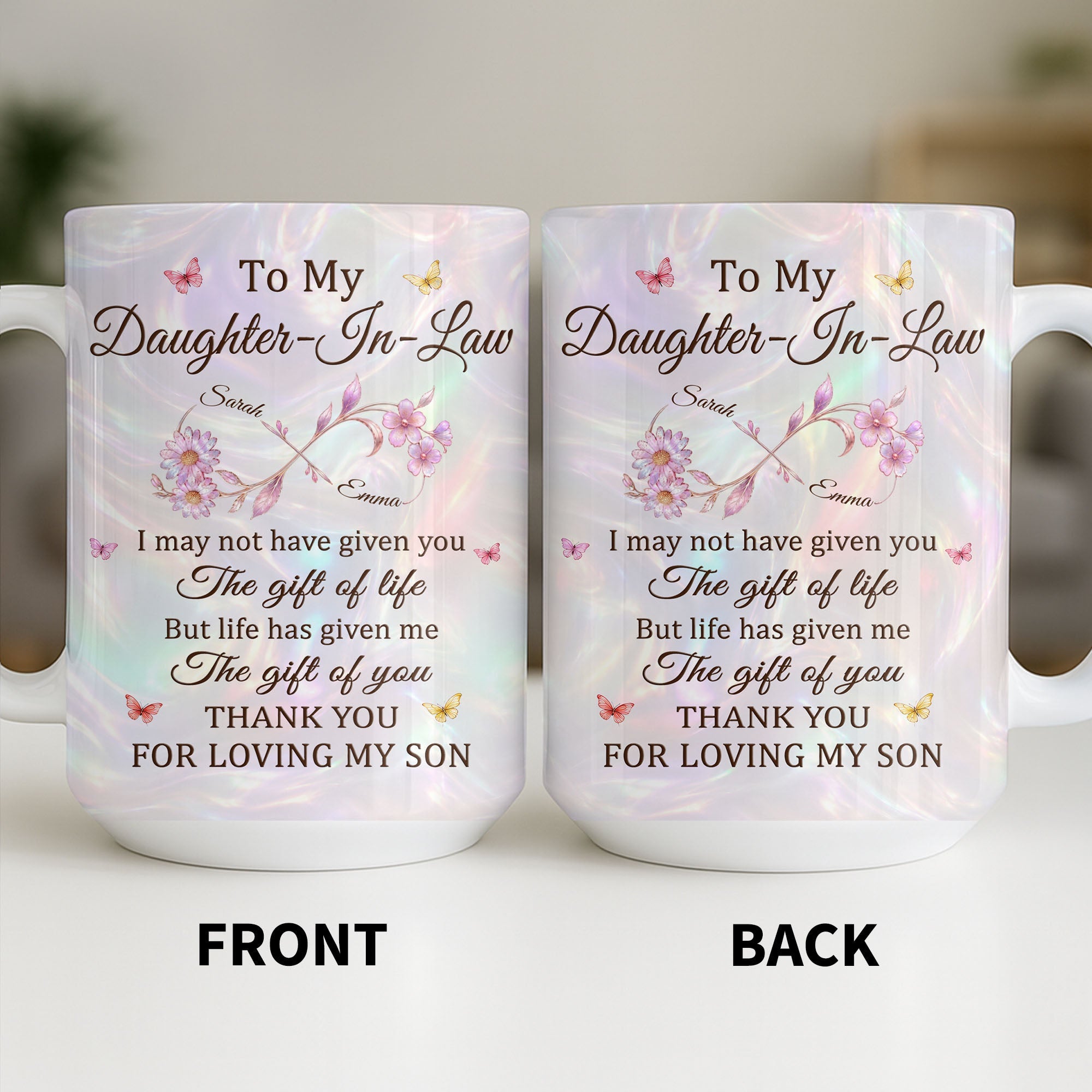 Personalized Infinity Flower Coffee Mug Custom Gift for Daughter-In-Law Edge-to-edge Mug GradoCreations